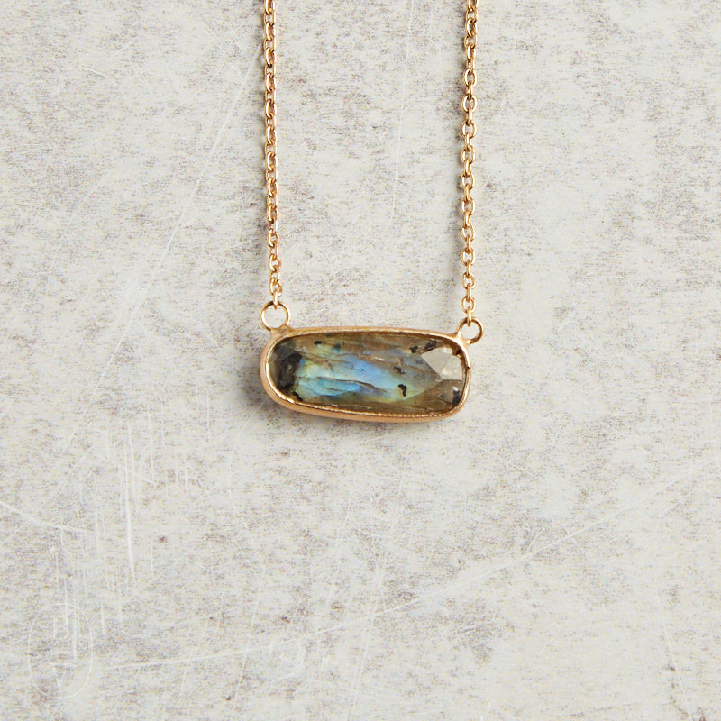 Elyssa Bass Designs RECTANGLE BAR NECKLACE Labradorite