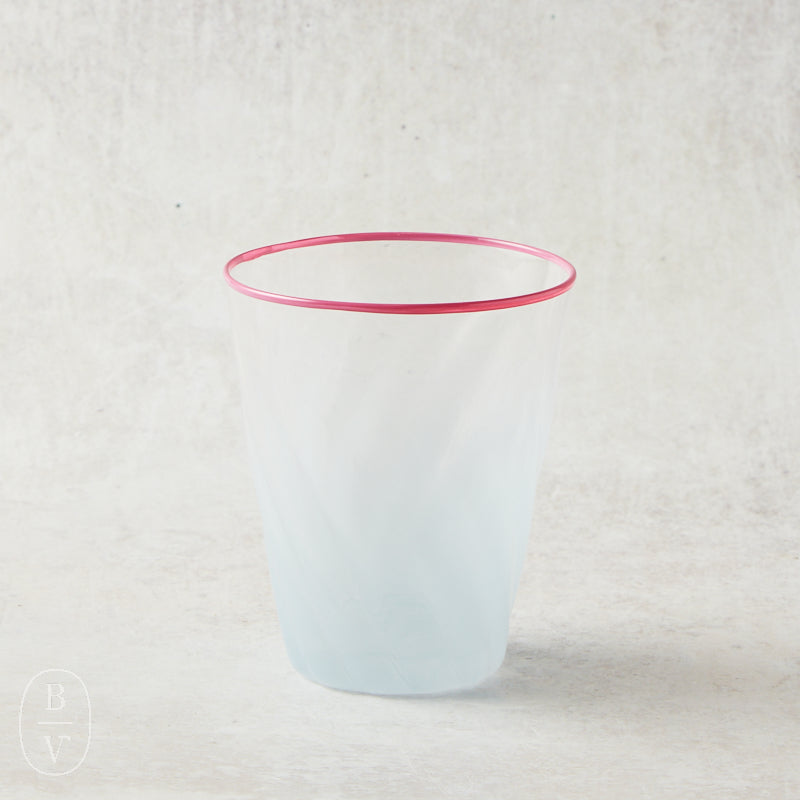 Creative Co-op TWISTED DRINKING GLASS WITH COLORED RIM Pink