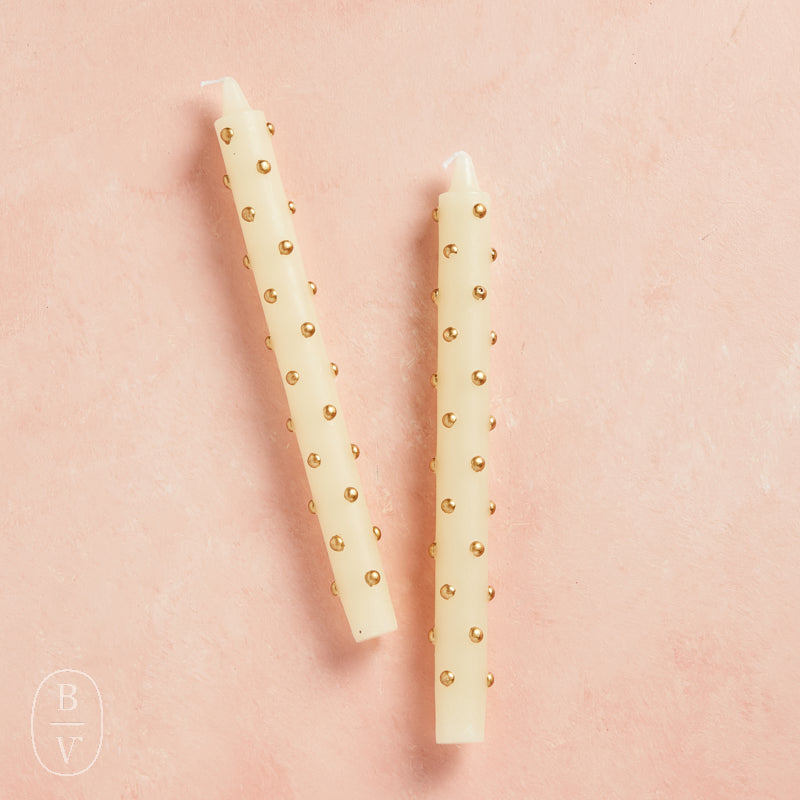 Creative Co-op UNSCENTED DOT TAPER CANDLE SET OF 2