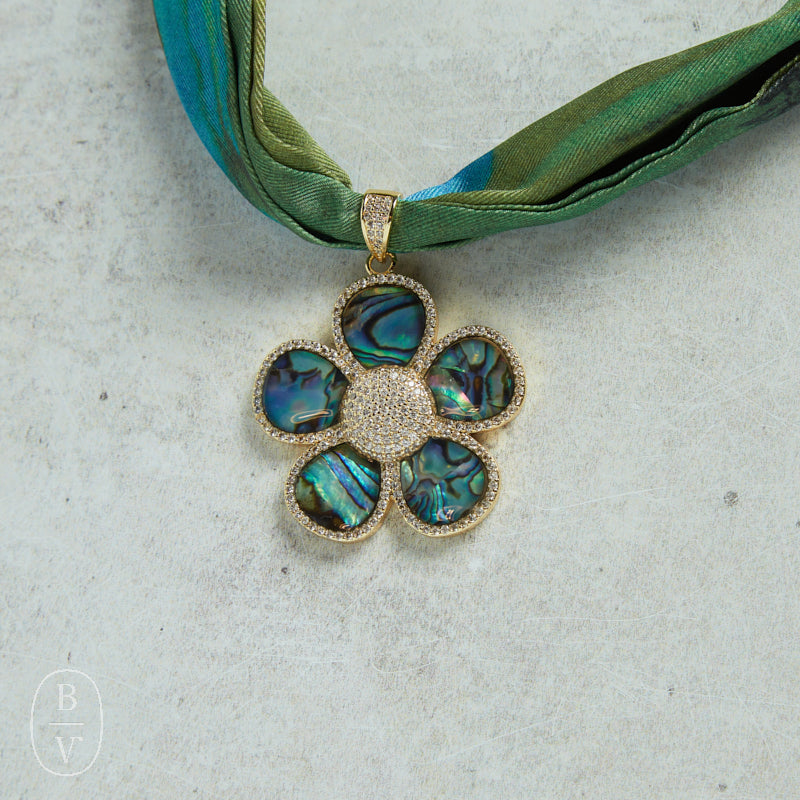 Virtue ABALONE ORNATE FLOWER SCARF NECKLACE