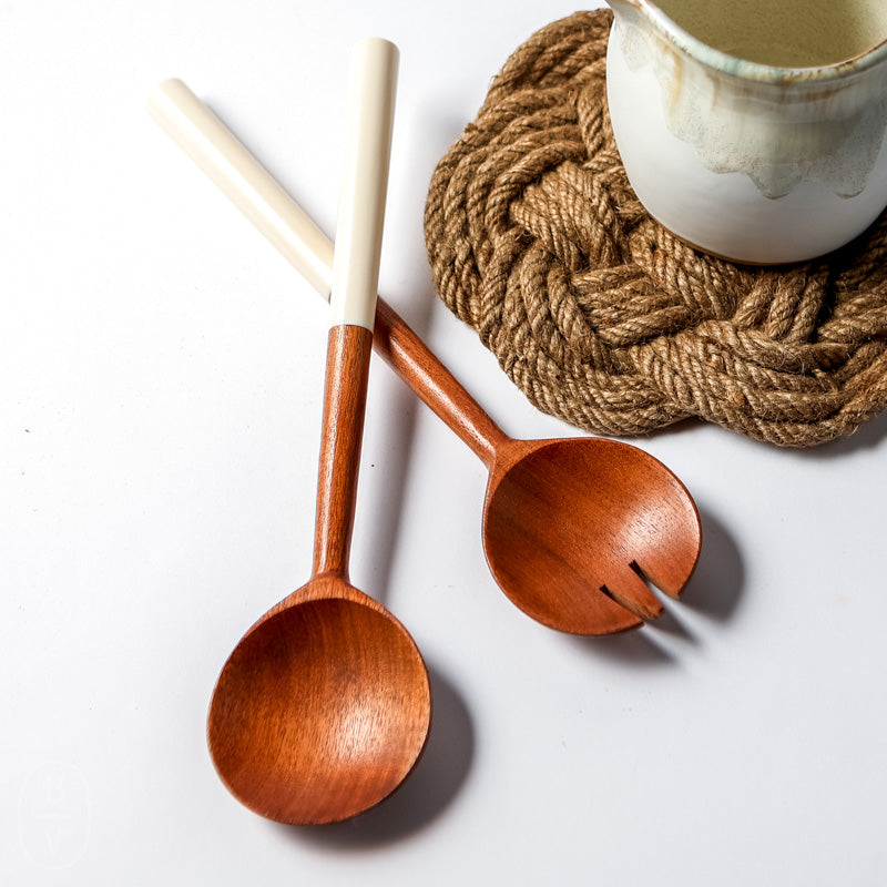Zodax MANGO WOOD SERVER SET WITH WHITE HANDLE
