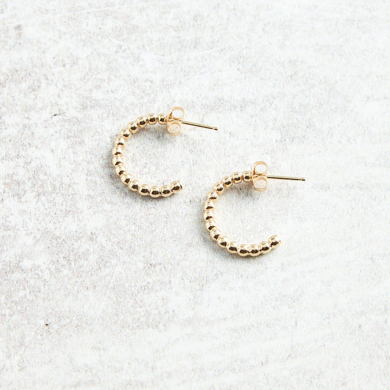 eNewton Design CLASSIC BEADED POST HOOP EARRINGS Gold 2mm 1