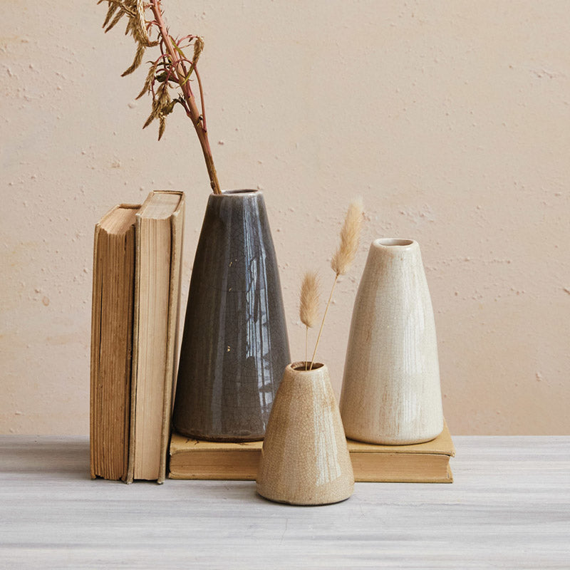 Creative Co-op TERRACOTTA CRACKLE GLAZE CONE VASE Gray 8