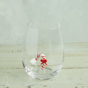 Creative Co-op HOLIDAY STEMLESS WINE GLASS WITH FIGURE Candy Cane