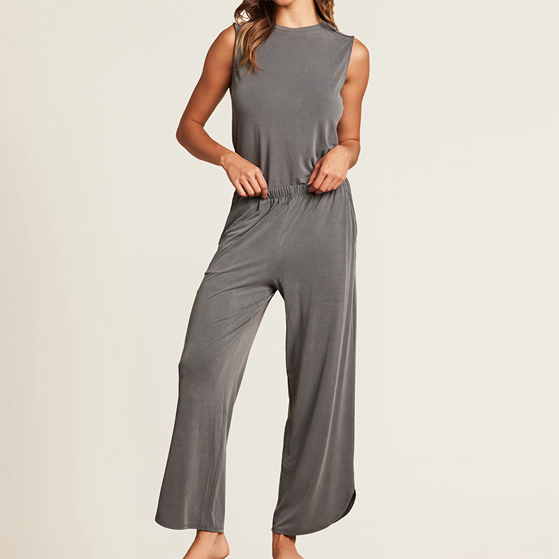 Barefoot Dreams MALIBU COLLECTION SAND WASHED JERSEY PIPED SET Dark Steel Blue