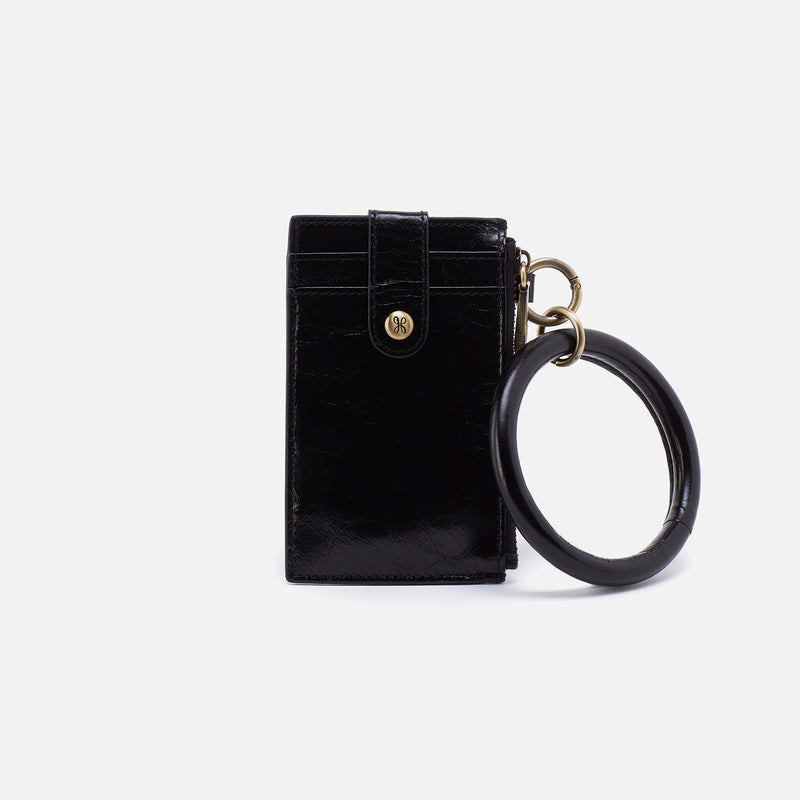 Hobo RING CREDIT CARD WRISTLET SS25 Black Polished Leather