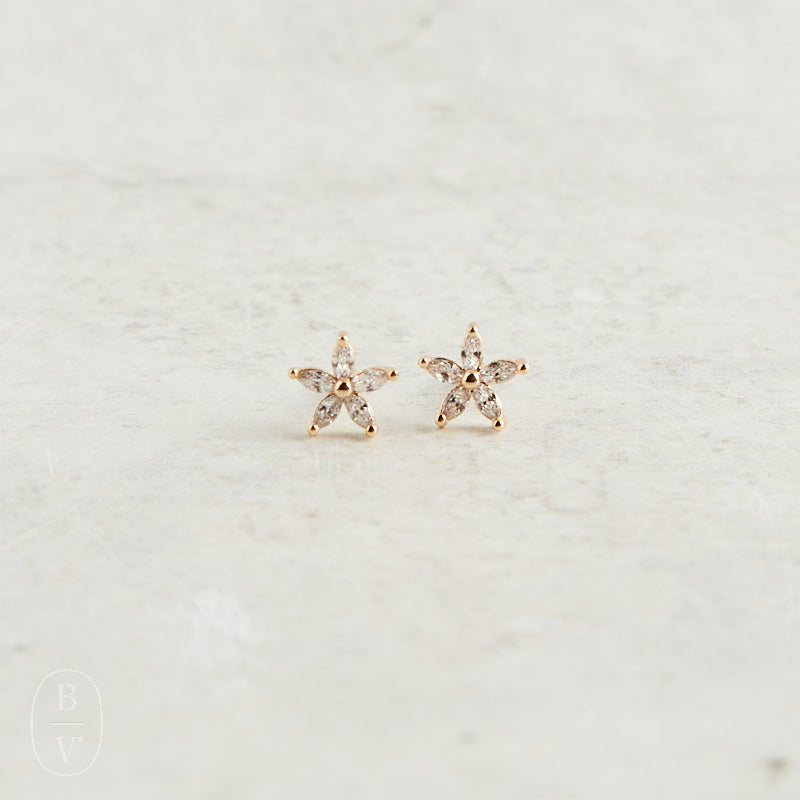 Virtue MINI RHINESTONE FLOWER STUD EARRINGS Gold