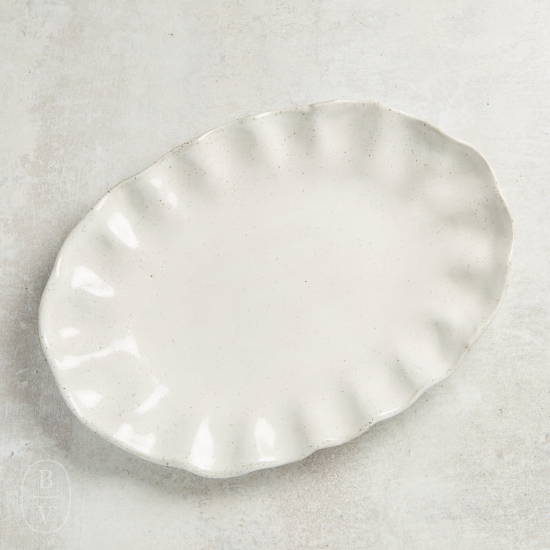 Etta B Pottery FLUTTERED OVAL PLATTER Eyelet White