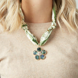 Virtue ABALONE ORNATE FLOWER SCARF NECKLACE Forest Trim Line Floral