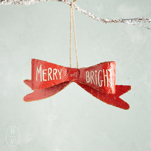 Creative Co-op METAL MERRY AND BRIGHT BOW ORNAMENT
