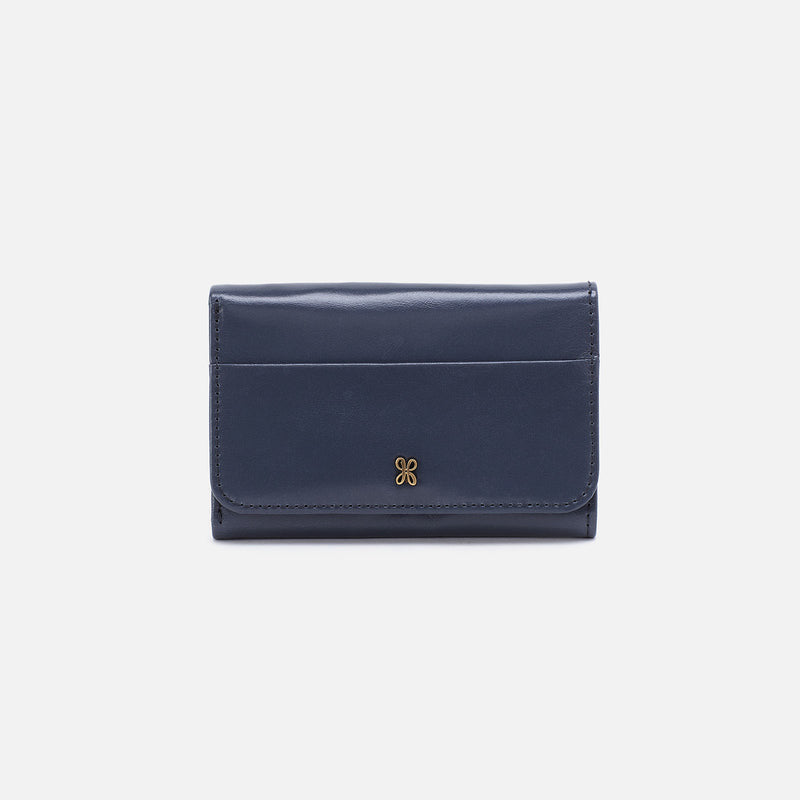 Hobo JILL TRIFOLD WALLET FW24 Blue Stone Polished Leather