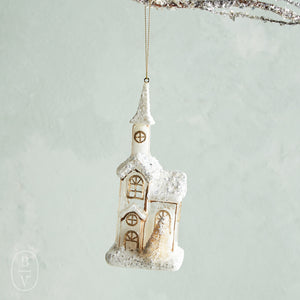 Raz Imports WHITE GOLD CHURCH ORNAMENT Narrow Steeple
