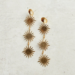 Virtue HAMMERED POST TRIPLE STARBURST EARRINGS Gold