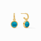 Julie Vos FLEUR DE LIS GOLD HOOP AND CHARM EARRINGS Iridescent London Blue