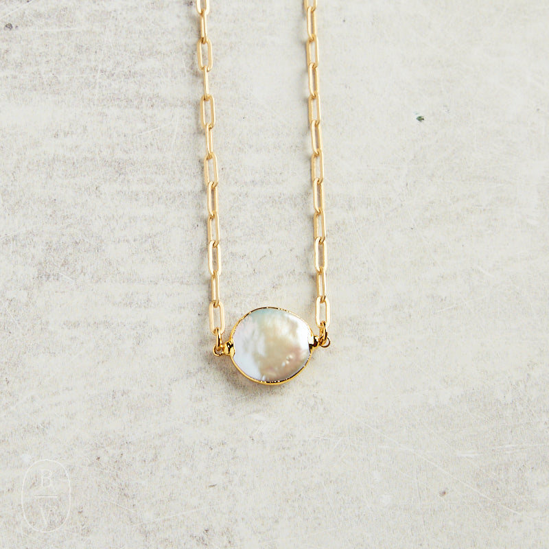 Virtue GOLD SMALL PAPERCLIP CHAIN PEARL BEZEL CONNECTOR NECKLACE Gold