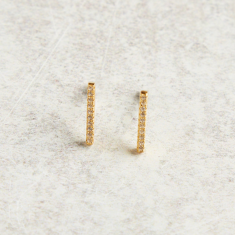 Elyssa Bass Designs PAVE CZ BAR EARRINGS Gold