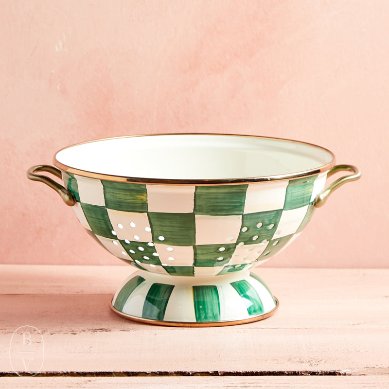 MacKenzie-Childs ENAMEL COLANDER Emerald Check Large