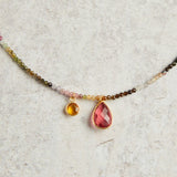 Elyssa Bass Designs PINK QUARTZ CITRINE BEADED CHARM NECKLACE Multi Tourmaline