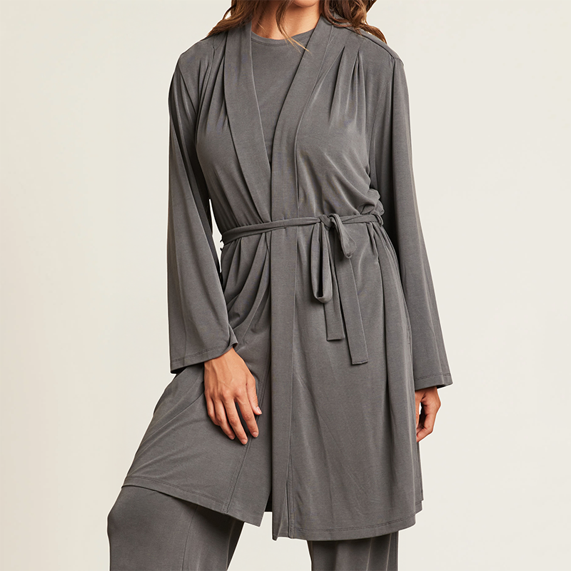 Barefoot Dreams MALIBU COLLECTION SAND WASHED JERSEY MIDI ROBE Dark Steel