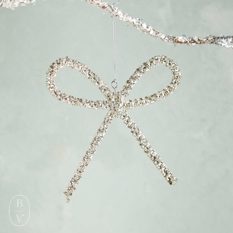 Creative Co-op METAL RHINESTONE BOW ORNAMENT Silver