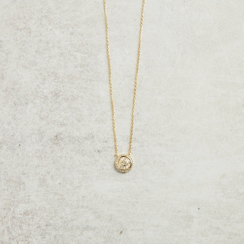 Elyssa Bass Designs ROUND DISC BAGUETTE CZ NECKLACE