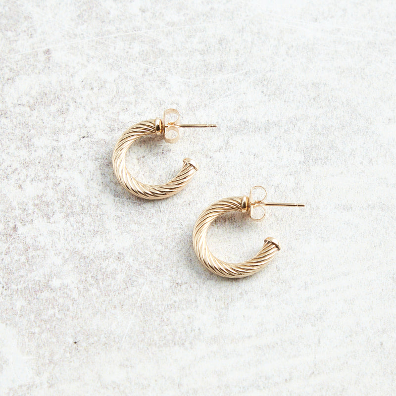 eNewton Design ROUND GOLD POST HOOP EARRINGS Textured 4mm 0.5