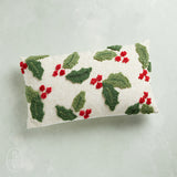 Peking Handicraft HOLLY W/ BERRIES TUFTED PILLOW