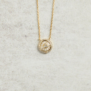 Elyssa Bass Designs ROUND DISC BAGUETTE CZ NECKLACE Gold