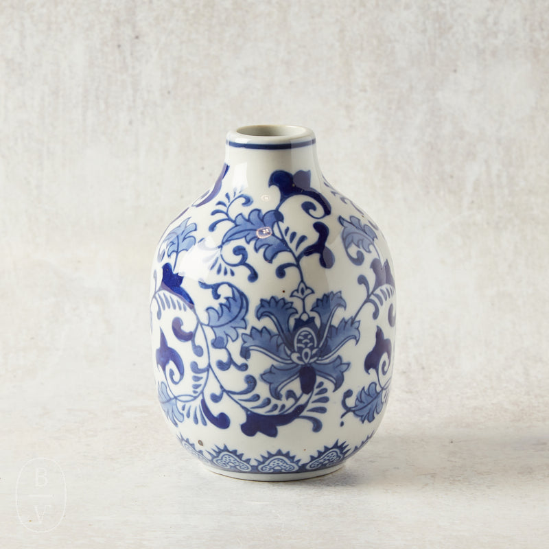 Creative Co-op HAND STAMPED STONEWARE VASE Blue & White 6