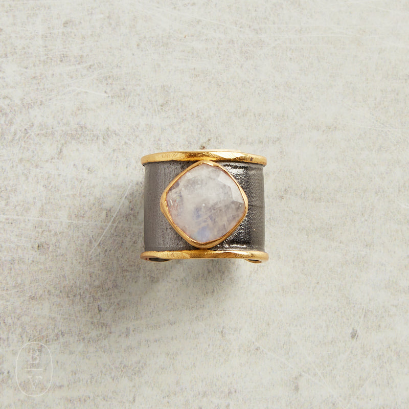 Elyssa Bass Designs TWO TONE GOLD CUFF RING Moonstone Rhodium One Size