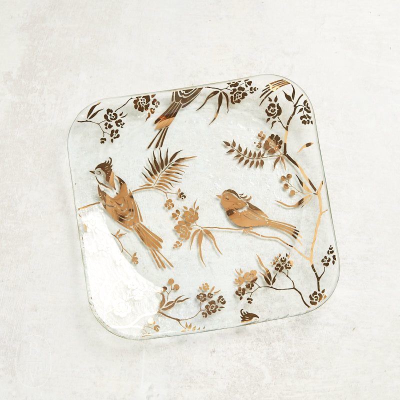 Annieglass BIRDSONG SQUARE PLATE Gold