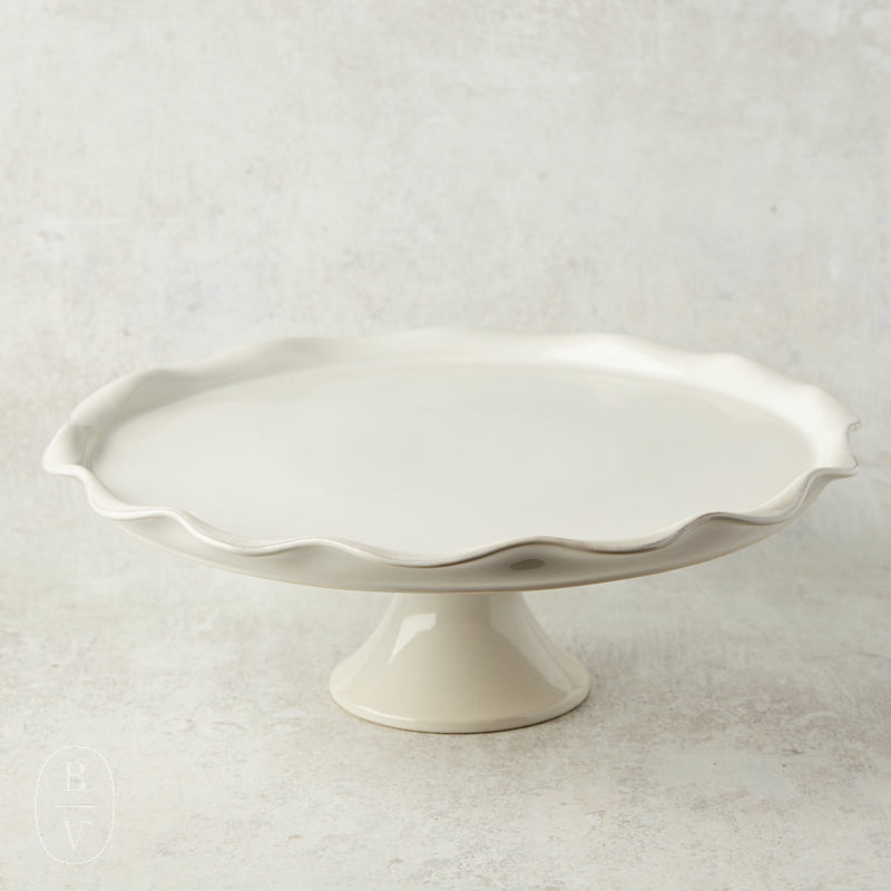 Casafina by Costa Nova NEW RUFFLED FOOTED CAKE PLATE White