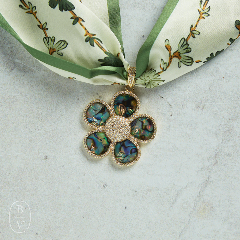 Virtue ABALONE ORNATE FLOWER SCARF NECKLACE