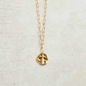 Virtue GOLD PAPERCLIP RAISED CROSS COIN NECKLACE Gold 16