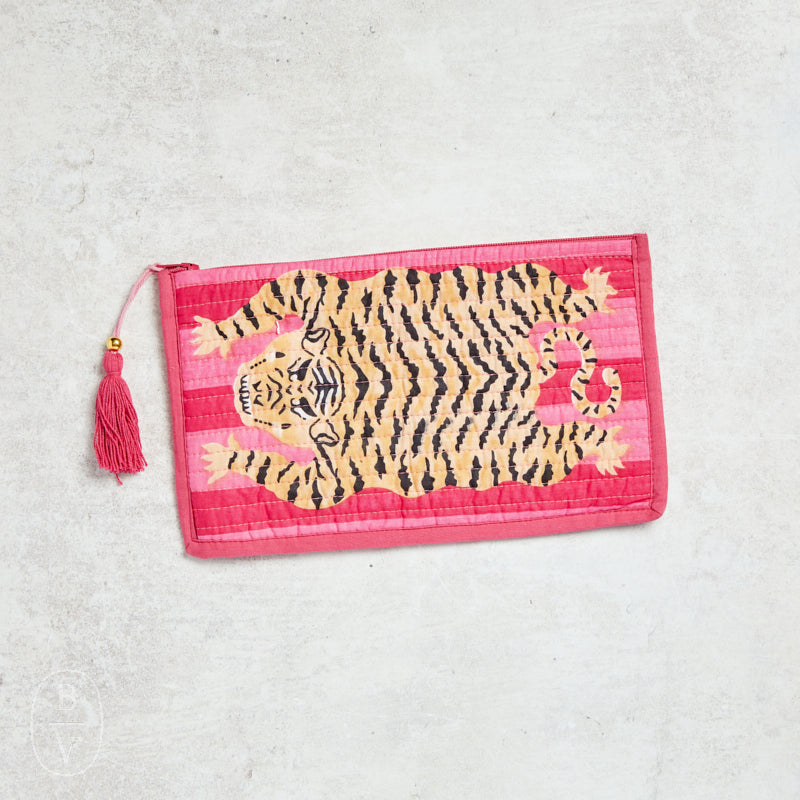 Creative Co-op TIGER COTTON VOILE ZIP POUCH Pink