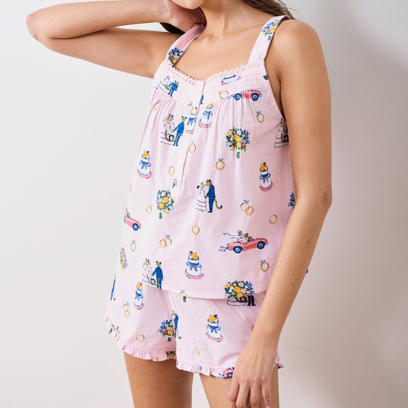 Printfresh HAPPILY EVER AFTER BACK TO BED SHORT SLEEP SET Blush