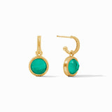 Julie Vos FLEUR DE LIS GOLD HOOP AND CHARM EARRINGS Iridescent Emerald Green