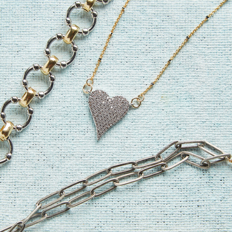 CV Designs PAVE HEART DROP NECKLACE - CVNPAVE