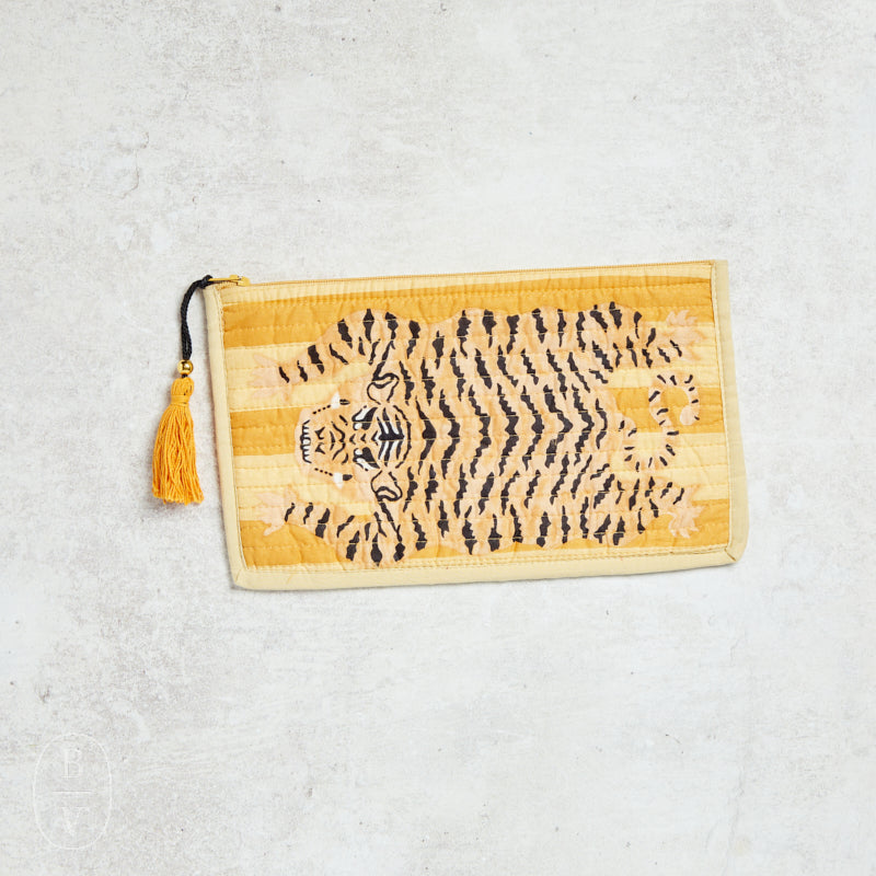 Creative Co-op TIGER COTTON VOILE ZIP POUCH Yellow