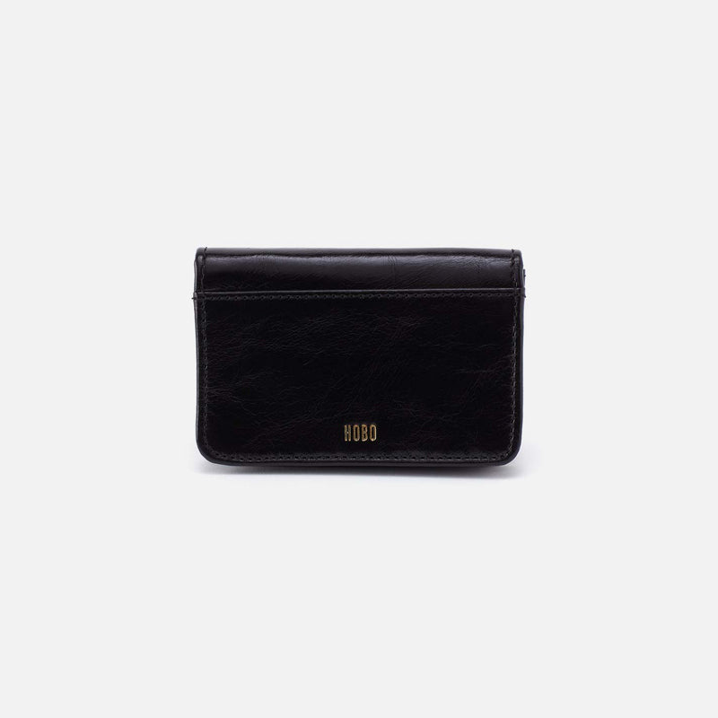 Hobo JILL FLAP CARD CASE Polished Leather Black