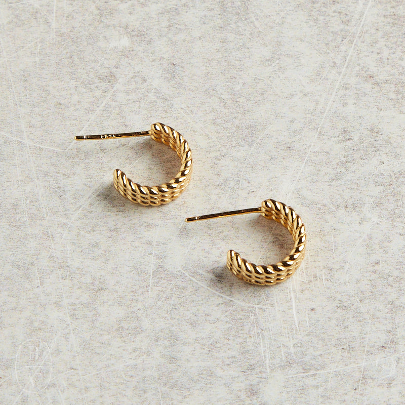 Elyssa Bass Designs TRIPLE BRAIDED HUGGIE HOOPS Gold