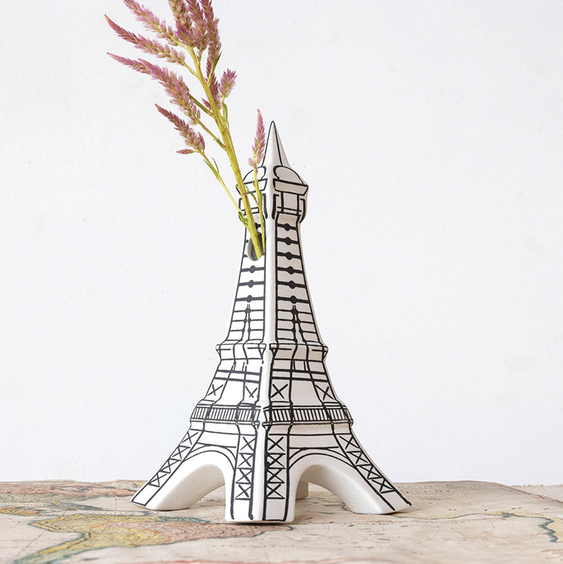 Creative Co-op HAND PAINTED STONEWARE EIFFEL TOWER VASE