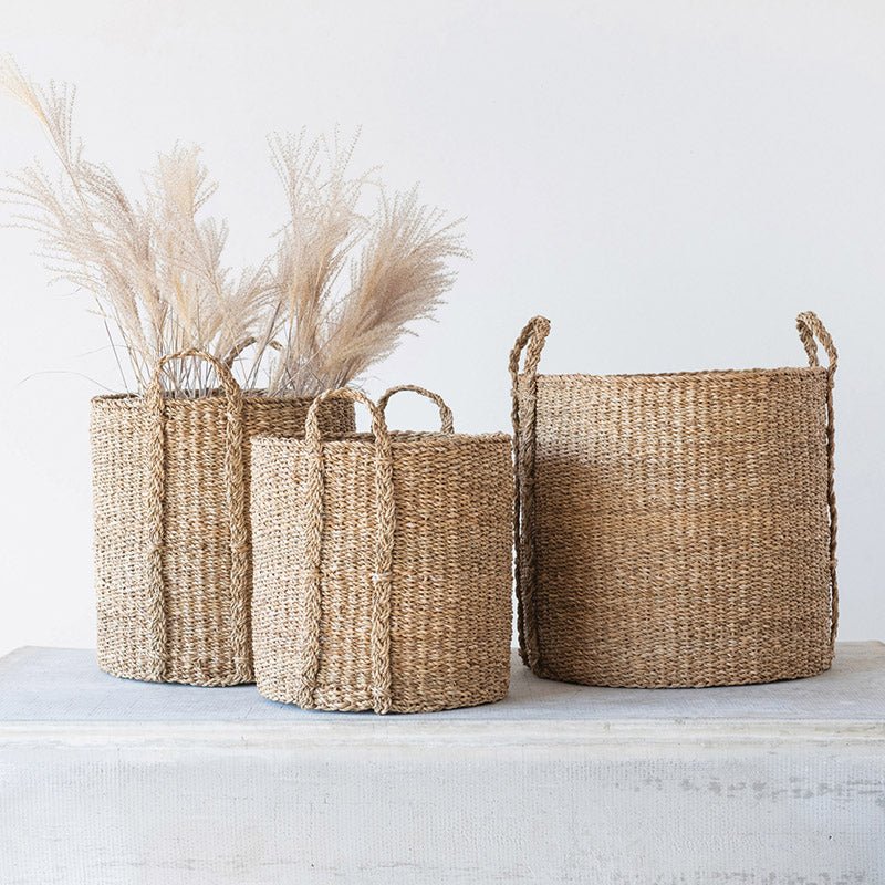 Creative Co-op HANDWOVEN BASKET WITH HANDLES Large