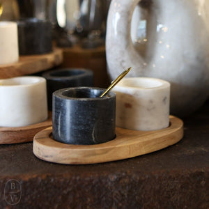 Creative Co-op MARBLE BOWL MANGO WOOD TRAY