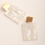 Virtue GOLD SQUARE POST ACRYLIC RECTANGLE EARRINGS White Prism