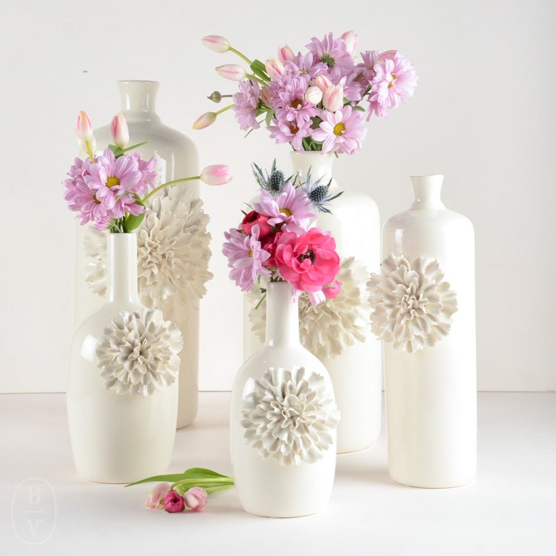 K and K Interiors WHITE CERAMIC CARNATION VASE White