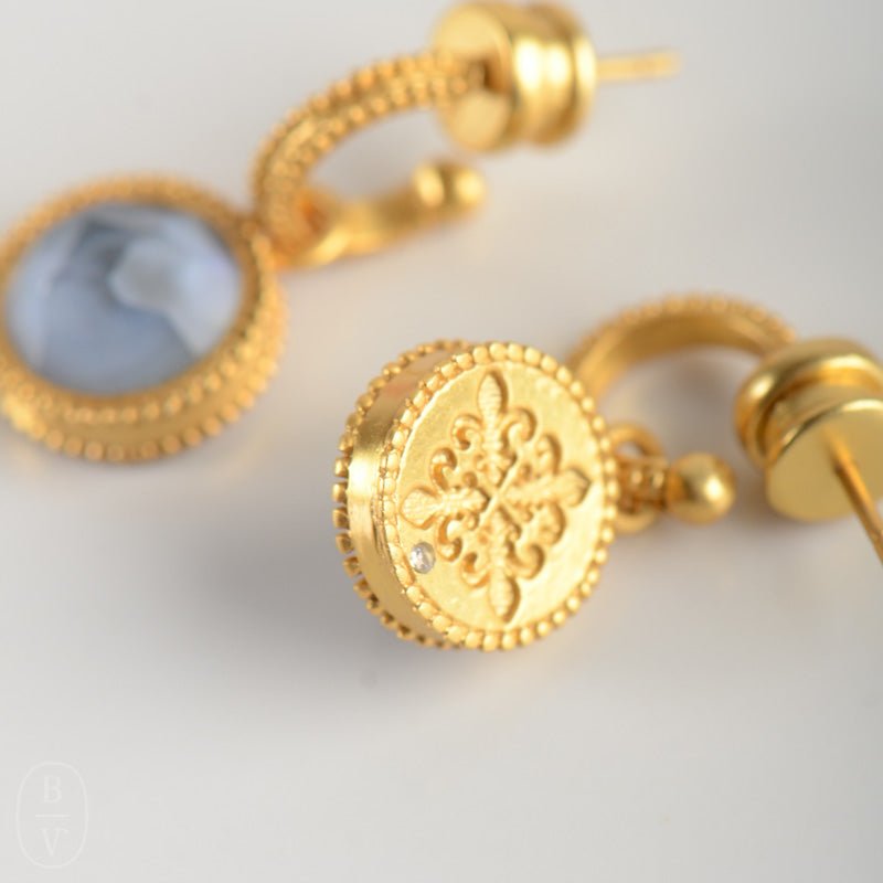 Julie Vos FLEUR DE LIS GOLD HOOP AND CHARM EARRINGS