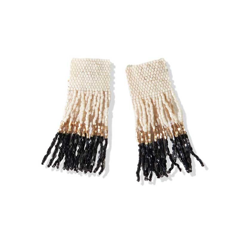 Ink and Alloy COLORBLOCK SHORT LUXE FRINGE POST EARRINGS Ivory_Gold_Black
