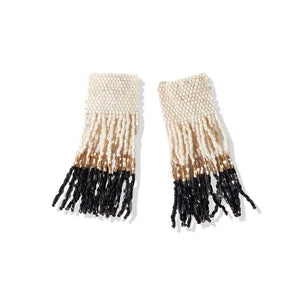 Ink and Alloy COLORBLOCK SHORT LUXE FRINGE POST EARRINGS Ivory_Gold_Black
