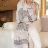 Barefoot Dreams COZYCHIC LITE PINCHED STRIPE BLANKET SCARF Silver Pewter